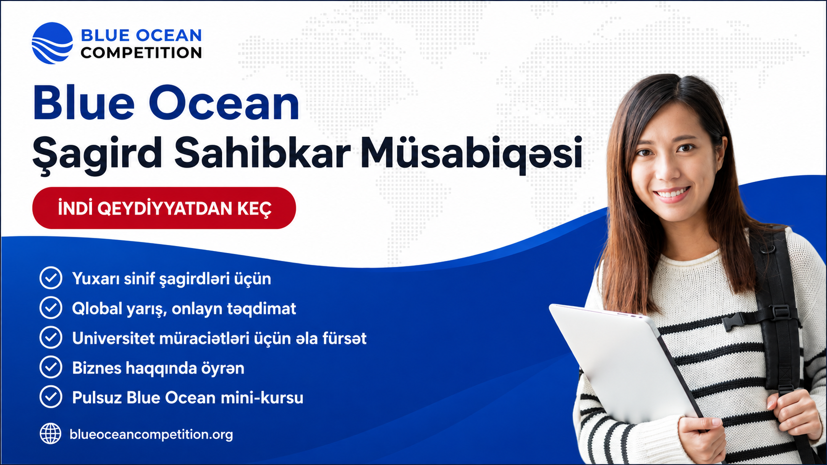 Blue Ocean Student Entrepreneur Competition üçün şagird sahibkarlıq müsabiqəsi vizualı